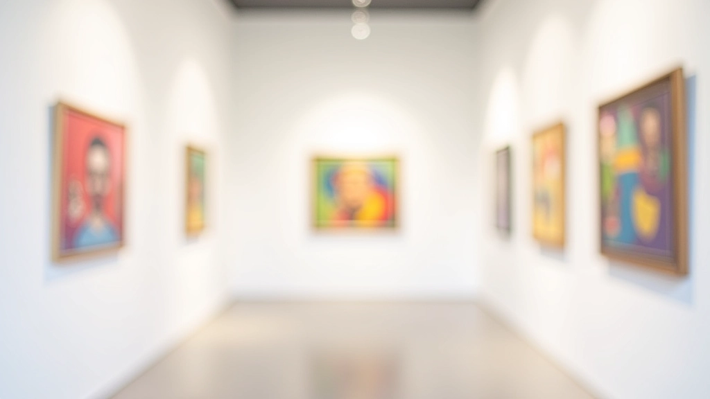 Galeria de arte moderna com pinturas coloridas em parede branca