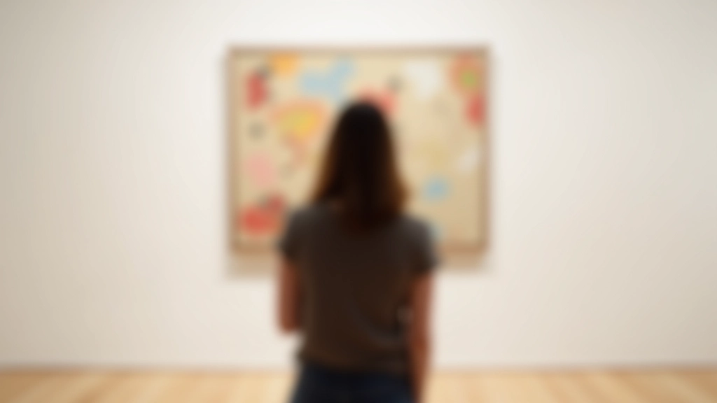 Pessoa observando pintura abstrata em galeria de arte